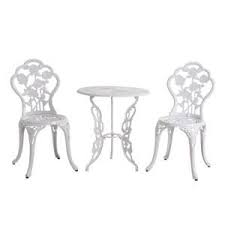 Sunjoy Rosalind White 3 Piece Metal Outdoor Patio Bistro Set 110202002 The Home Depot Outdoor Bistro Set Bistro Set Patio Furnishings