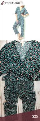 H M Green Leopard Print Jumpsuit Blogger Favorite Leopard Print Jumpsuit Knit Jumpsuit Leopard Print