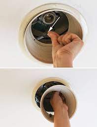 To remove standard recessed light trim with halogen lamps. How To Update Ugly Recessed Can Lights With Energy Efficient Led Lights Pretty Handy Girl