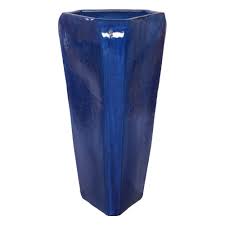 Offering instant elevation to your outdoor space, this deep blue planter has a textured floral detailing. Emissary 36 In Tall Blue Triangle Ceramic Planter 12122bl The Home Depot