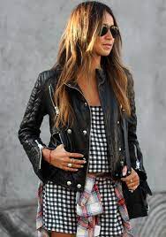 Street Style March 2014 Stylish Leather Jacket Fashion Gingham Fashion