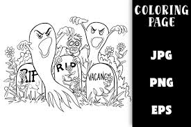 Bat coloring pages for kids 89578. Halloween Ghosts Zombies At Cemetery Coloring Page