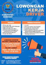 Lowongan kerja lampung, peluang usaha dan karir di lampung terbaru hari ini, informasi loker koran lampung dan situs lowongan kerja agustus 2021. Lowongan Kerja Driver Pengemudi Di Badan Narkotika Nasional Kabupaten Sumenep