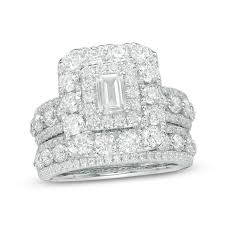 Search for rings in traditional metals such as men's gold wedding bands or diamond women's wedding bands for an anniversary. 4 Ct T W Certified Emerald Cut Diamond Double Frame Multi Row Bridal Set In 14k White Gold I I1 Zales Outlet