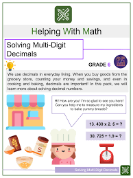 solving multi digit decimals 6th grade math worksheets