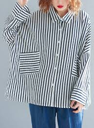 Black And White Striped Tunic Tops Modern Pockets Cotton Clothes Plus Size Tunic Tops Black White Striped Tunic Shirts Casual Tops Stripe Tunic Shirt Tops