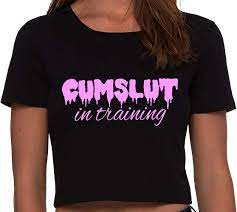 Knaughty Knickers Cumslut in Training Submissive Oral Sub Slut Black Crop  Top at Amazon Women's Clothing store