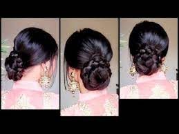 Quick Easy Braided Bun Hairstyle For Parties Indian Wedding Guest Hairstyle For Medium T Wedding Guest Hairstyles Indian Bun Hairstyles Wedding Bun Hairstyles