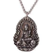 India Thailand Buddhism Jewelry Vintage Black Stainless Steel Avalokitesvara Bodhisattva Guanyin Buddha Pen Buddhist Jewellery Pendant Necklace Buddha Necklace