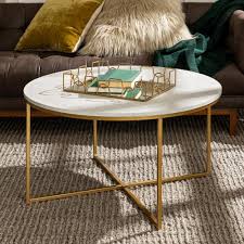 Walker Edison Furniture Company 36 In Faux Marble Gold Coffee Table With X Base Hdf36alctmgd The Hom Gold Coffee Table Faux Marble Coffee Table Coffee Table