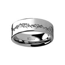 Rainer Peaks Mountain Range Outdoors Ring Engraved Flat Tungsten Ring 4mm 12mm Engraved Rings Mens Wedding Rings Rings For Men