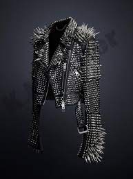 New Mens Full Black Punk Silver Long Spiked Studded Leather Brando Jacket Spiked Leather Jacket Custom Leather Jackets Studded Leather Jacket