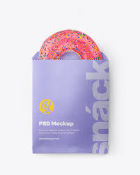 Paper Pack With Pink Glazed Donut In Packaging Mockups On Yellow Images Object Mockups