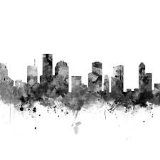 Black And White Skyline Art Houston Skyline Black And White Clock By Monnprint Houston Skyline Skyline Art Skyline