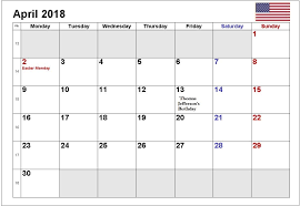 April 2018 United States Holiday Calendar Holiday Calendar Printable Calendar Template 2018 Printable Calendar