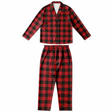 starcove Buffalo Plaid Satin Women Pajama Set, Red Black Check Christmas Long Sleeve Pants Shirt Top Soft Designer Pjs Two Piece XL/2XL