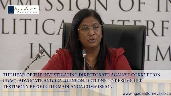 The IDAC head, Advocate Andrea Johnson, testifies before the Madlanga commission.