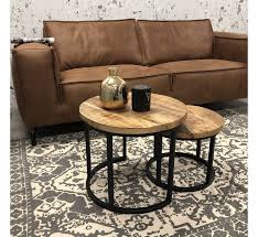 industriele salontafel set jelle mangohout metaal rond 2 stuks industriele salontafels salontafel scandinavisch interieur