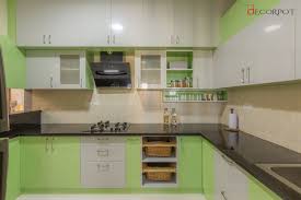 l shaped modular kitchen green