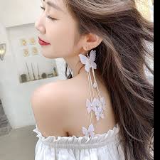 Belinda Long White Chiffon Butterfly Earrings-2-D-8-82-A