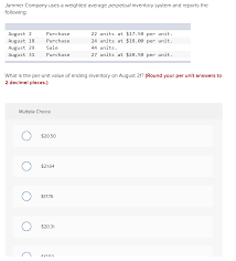 Solved Jammer Company Uses A Weighted Average Perpetual Chegg Com