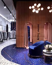 The straight floor plan is an excellent store layout for most any type of retail store. Blue Terrazzo Floors Terrazzo Store Design Interior Retail Interior Design Lobby Interior Design