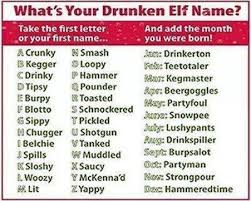 use this chart to determine your drunken elf name elf