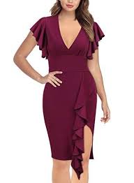 Knitee Women S Deep V Neck Ruffle Sleeves Cocktail Party Https Www Amazon Com Dp B07f2cp3tt Ref Cm Sw R Pi Dp Dresses Simple Cocktail Dress Pencil Dress