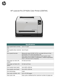 This driver package is available for 32 and 64 bit pcs. Hp Laserjet Pro Cp1525n Color Printer Ce874a Manualzz