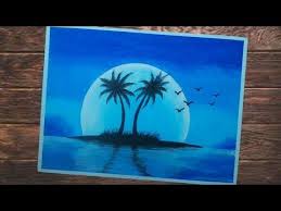  Moonlight Dan Pohon Kelapa Cara Menggambar Pemandangan Malam Dengan Crayon Youtube Cara Menggambar Pemandangan Gambar