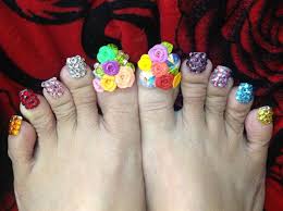 Long Flower Bling Designs Toes Nail Art Gallery