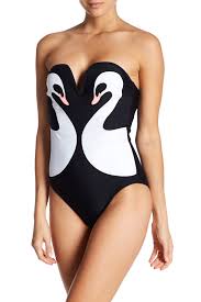 Betsey Johnson Swan Print Bandeau One Piece Swimsuit Nordstrom Rack