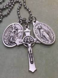Protection From Evil Necklace Various Chain Styles Available Benedictine Crucifix Miraculous Medal Guardian Angel St Michael Archangel In 2021 Saint Medal Necklace Miraculous Medal Chain Styles