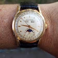 Vintage Movado Moon Phase Triple Calendar Pink Rolled Gold Rolled Gold Pink Moon Phases