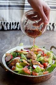 Pour Fattoush Dressing Over The Salad And Mix Well Fattoush Recipes Healthy Eating Recipes Salad Dressing Recipes