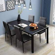 Table measures 45.5lx30wx30h, and each chair measures 17lx20.7wx37.8h.seat dimensions: Merax 5pc Glass Top Dining Set 4 Person Dining Table And Chairs Set Kitchen Modern Furniture Dining D Dining Table Chairs Dining Furniture Table And Chair Sets