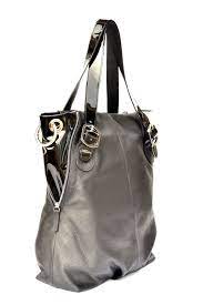 Genti dama in piele, vera pelle italia, geanta de piele naturala a la bottega. Geanta Casual Gri Cu Negru Lac