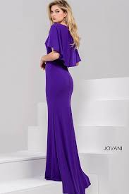 Jovani Dress 40476 Purple Long Fitted Jersey Dress With Cape Neckline Dresses Cape Dress Long Prom Dresses Jovani