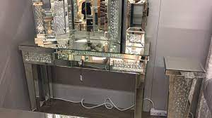 Floating Crystal Single Drawer Mirrored Dressing Table Picture Perfect Home Video Video Mirrored Furniture Mirrored Furniture Decor Crystal Room Decor