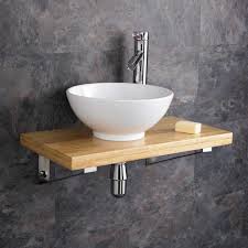 Bathroom furniture, fixtures and decor | signature hardware. 32cm Ceramic Round Bathroom Sink 60cm Wood Shelf Wall Hung Cloakroom Basin Set Garderobe Glaswaschbecken Glas Badezimmer