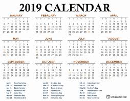 Yearly 2019 Calendar Print Calendar January 2018 Calendar Printable 2019 Calendar