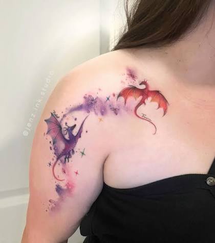 🐉Dragons watercolor tattoo✨ #sftattoo #bayareatattoo #watercolortattoo