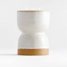 Scented candle in a glass holder with decorative label. Fresh Air Paperwhites Clover 3 Wick Scented Candle Crate And Barrel