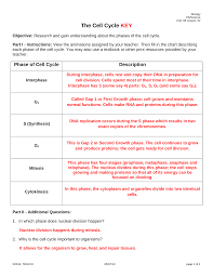 Cell division gizmo answer key. The Cell Cycle Key