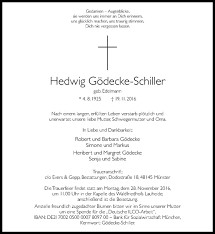Traueranzeigen Von Hedwig Godecke Schiller Www Trauer Ms