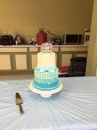 Buttercream Baby Shower Cake With Fondant Elephant Cake Topper Boys Baby Shower Cake B Baby Shower Cakes For Boys Elephant Baby Shower Cake Baby Shower Cakes