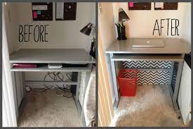 Under our table there was empty space behind the drawers, which was the perfect place for the surge protector. Pin Su Cleaning And Organization