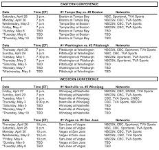 The official schedule of the nhl including date, eastern time, access to tickets, tv network, and video highlights. Nhl Stanley Cup Round 2 Schedule The Pink Puck
