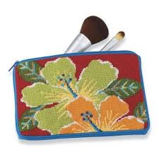 Bright Hibiscus Cosmetic Case Needlepoint Kit