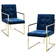 Shop baxton studio mira modern navy blue/gold velvet accent chair in the chairs department at lowe's.com. Posh Living Evan Button Tufted Velvet Dining Chair Navy Blue Gold Set Of 2 Walmart Com Walmart Com